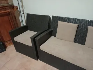 Conjunto Ratan Terraza Mesa Cristal Jardin