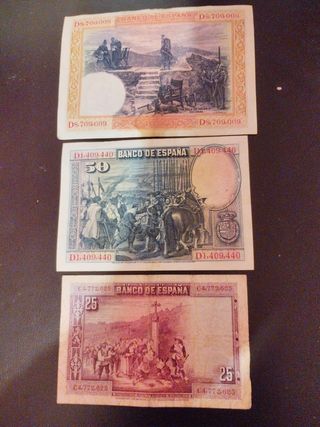 Lote 3 Billetes España 100, 50, 25 Pesetas