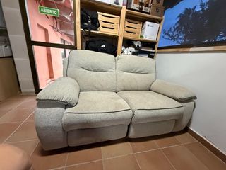Sofá reclinable 2 plazas beige/gris con reposapies