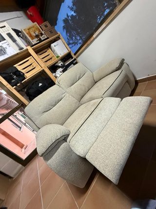 Sofá reclinable 2 plazas beige/gris con reposapies