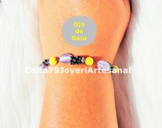 Pulsera Ojo de Gato Gris y Amarilla Artesanal