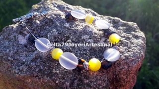 Pulsera Ojo de Gato Gris y Amarilla Artesanal