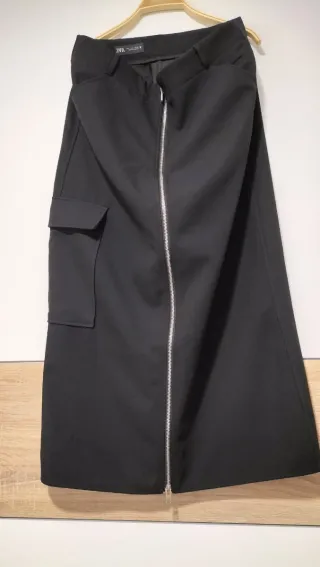 Falda Zara L Negra Larga Cremallera Cargo