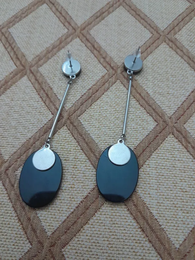 Orecchini vintage agata nera geometrici