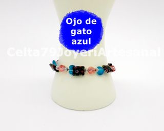 Pulsera Ojo de Gato Azul Artesanal
