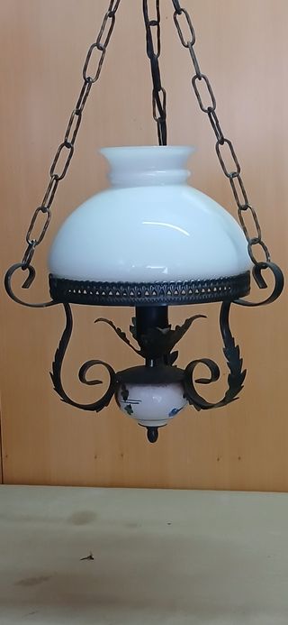 Lámpara de techo vintage metal y cristal ópalo 