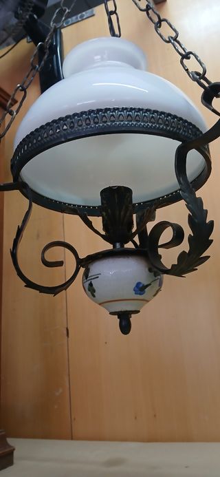 Lámpara de techo vintage metal y cristal ópalo 