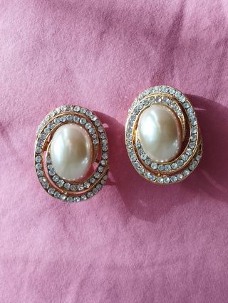 Pendientes bisutería vintage perlas y brillantes