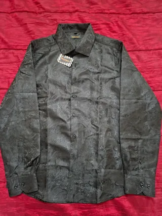 Camicia uomo nera, tessuto damascato