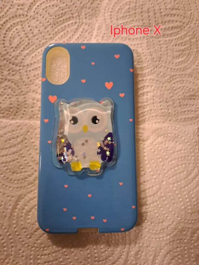 Custodia per iPhone X a forma di gufo con cuori