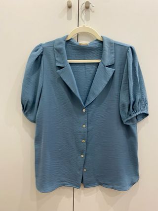Blusa azul manga corta Hipercor