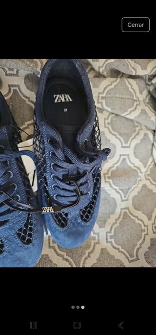 Zapatos Zara cordones malla azul talla 37