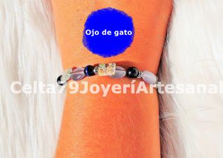 Pulsera Ojo de Gato Azul y Gris Artesanal