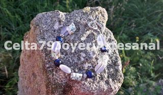 Pulsera Ojo de Gato Azul y Gris Artesanal