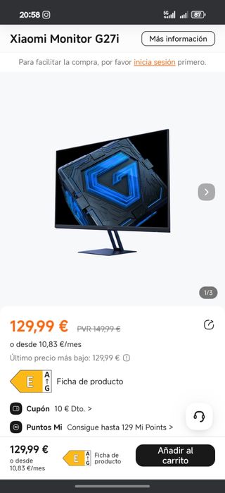 Monitor Xiaomi G27i Negro
Factura y garantía. 
