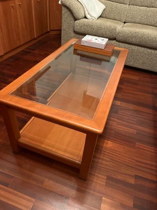 Mesa auxiliar madera y cristal