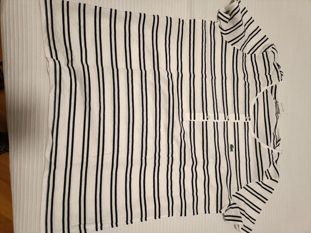 Camiseta Lacoste Mujer Rayas Blanco y Negro