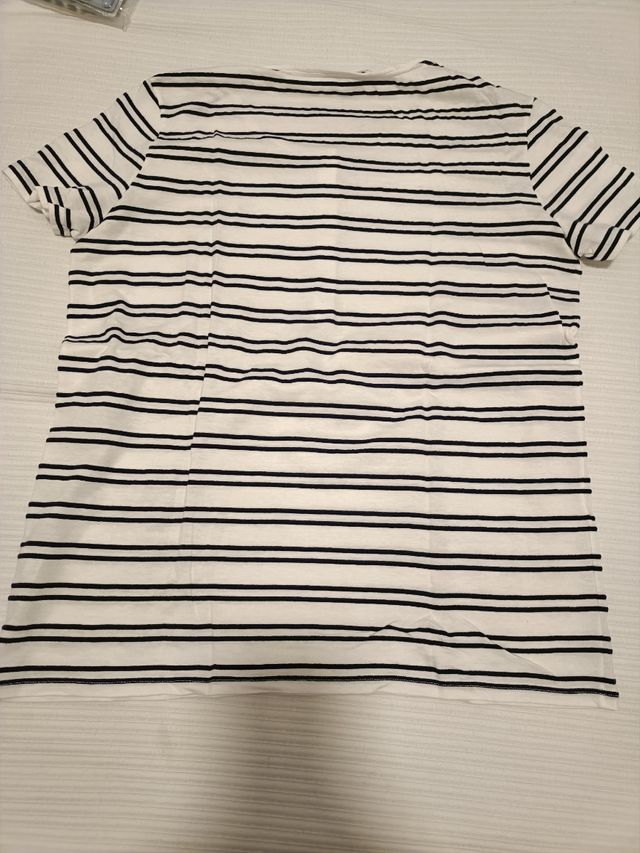 Camiseta Lacoste Mujer Rayas Blanco y Negro