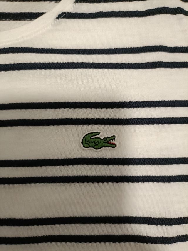 Camiseta Lacoste Mujer Rayas Blanco y Negro