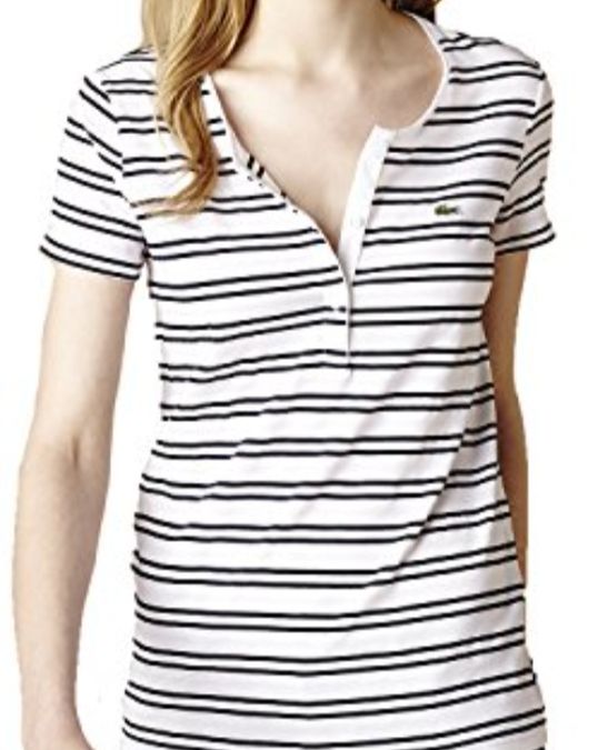 Camiseta Lacoste Mujer Rayas Blanco y Negro