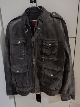 Chaqueta gris de cuero Zara Man