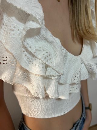 Top Zara Volantes Blanco Talla M