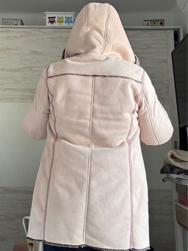 Abrigo rosa con capucha talla 44 largo 65 cm q