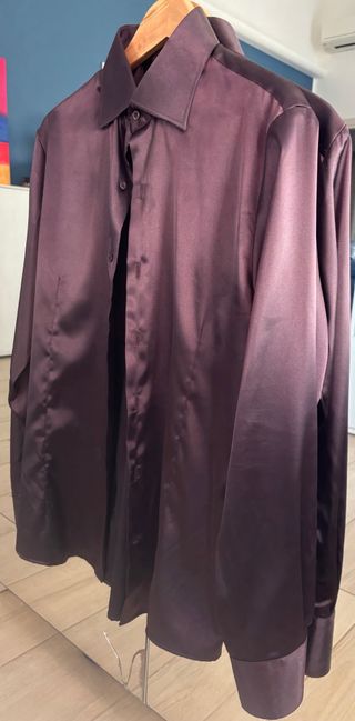 Camicia uomo raso marrone/viola