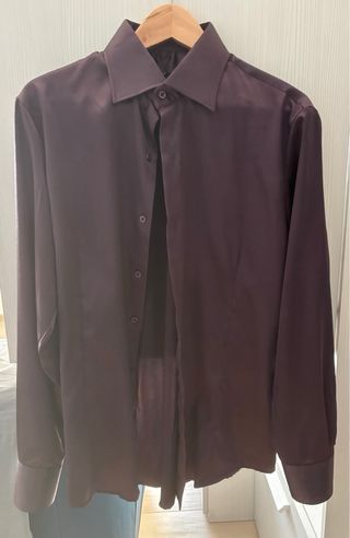 Camicia uomo raso marrone/viola