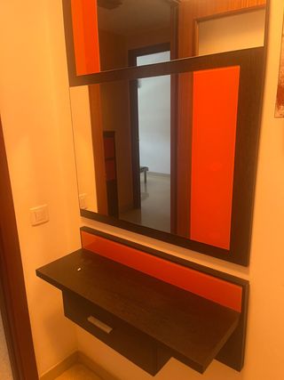 Conjunto recibidor madera y cristal