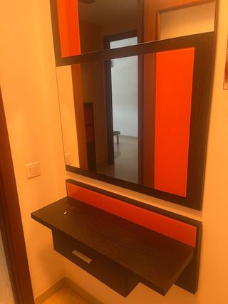Conjunto recibidor madera y cristal