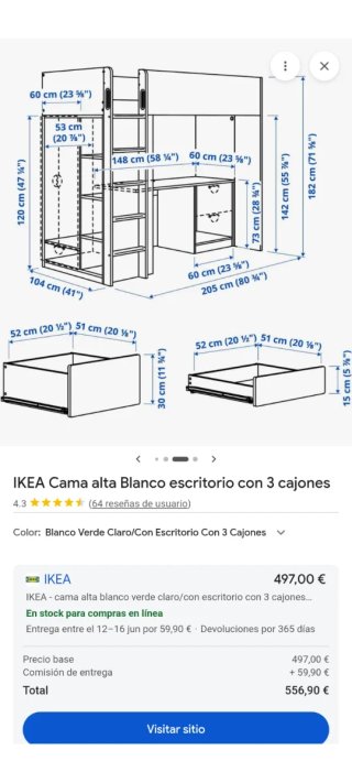 Cama nido con escritorio y cajones