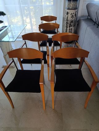 Juego de 6  Sillas Comedor Madera y Tela