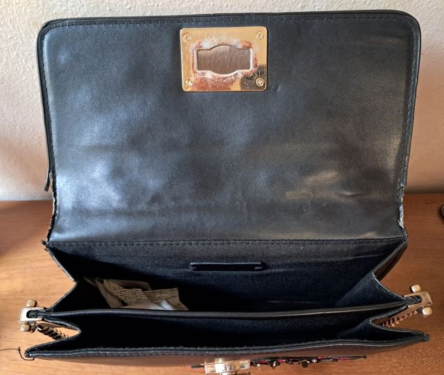 Borsa donna tracolla nera con fiori rossi