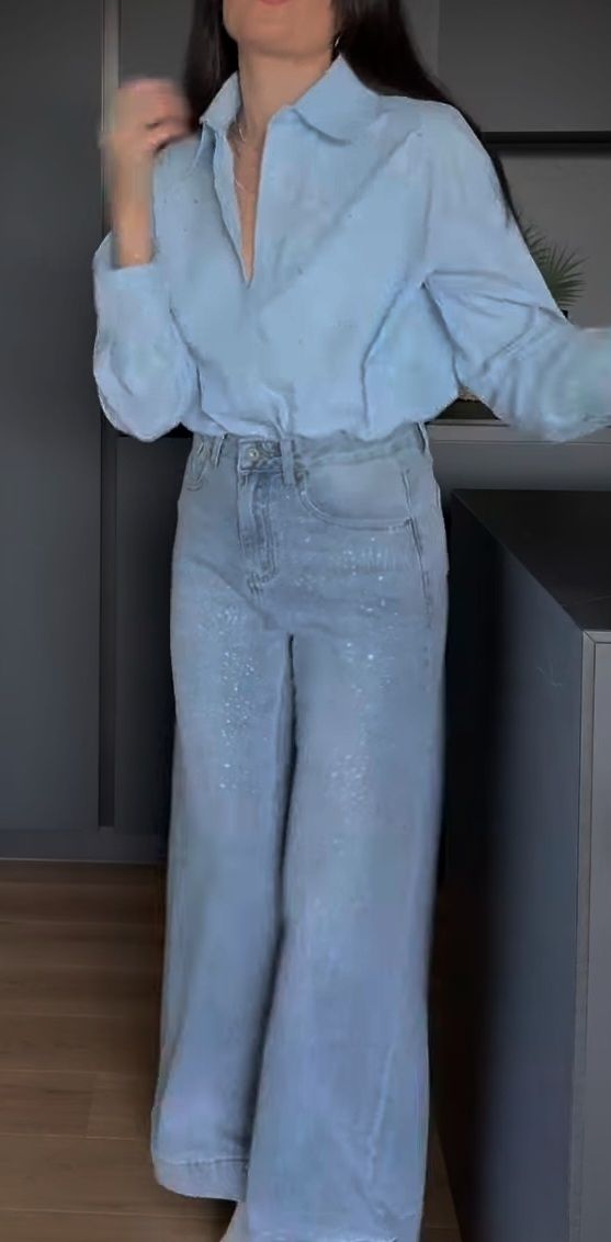 Jeans con strass blu e argento