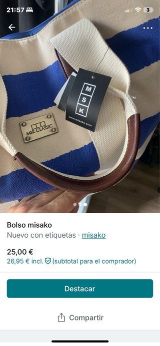 Bolso Misako rayas azul y beige