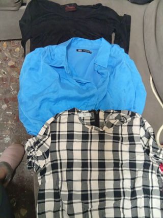 Camisa negra transpare blusa cuadros y blusa azul