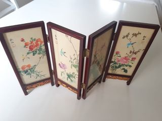 Paravento cinese legno rosso decorato