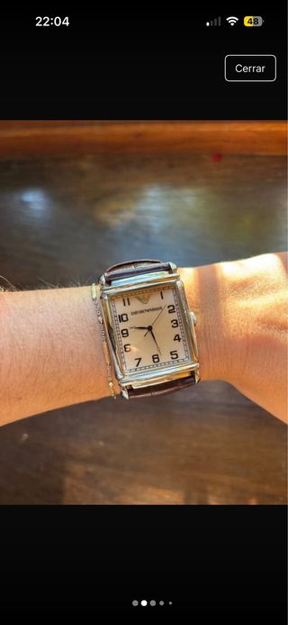 Reloj Emporio Armani Rectangular Plata y Marrón