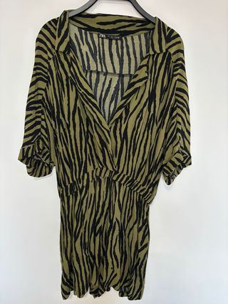 Vestido Zara Animal Print Verde y Negro