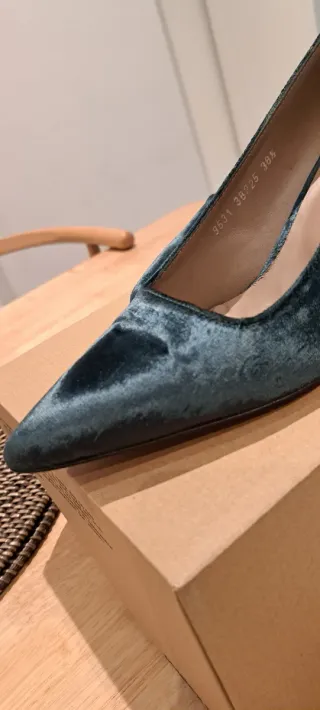 Zapatos de tacón terciopelo azul aguamarina talla 