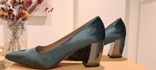 Zapatos de tacón terciopelo azul aguamarina talla 