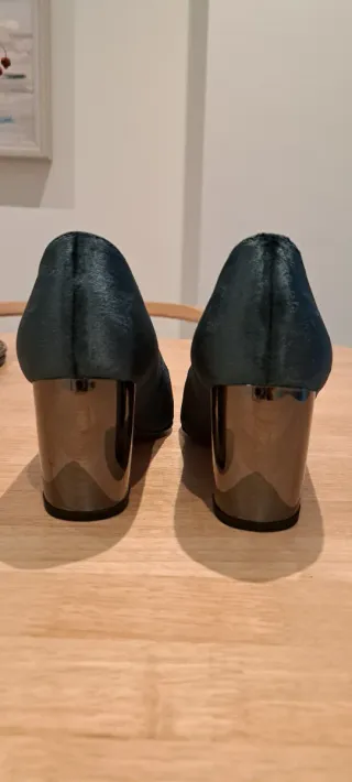 Zapatos de tacón terciopelo azul aguamarina talla 