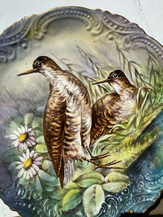 Plato decorativo vintage con aves pintada a mano