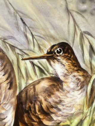 Plato decorativo vintage con aves pintada a mano