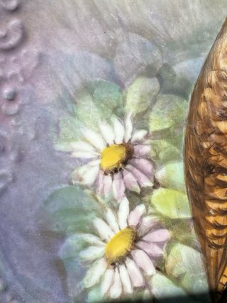 Plato decorativo vintage con aves pintada a mano