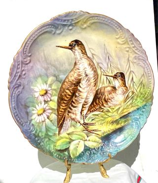 Plato decorativo vintage con aves pintada a mano