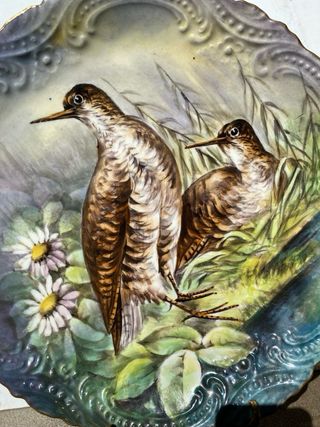 Plato decorativo vintage con aves pintada a mano