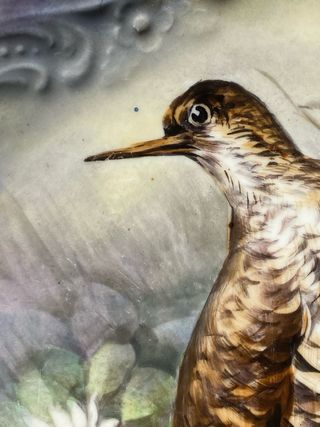 Plato decorativo vintage con aves pintada a mano