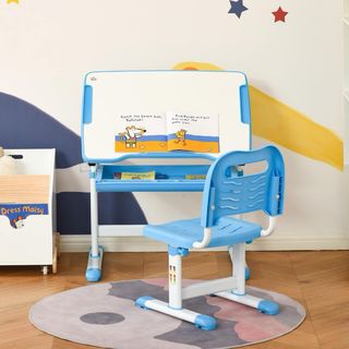 Escritorio y silla infantil rosa y azul